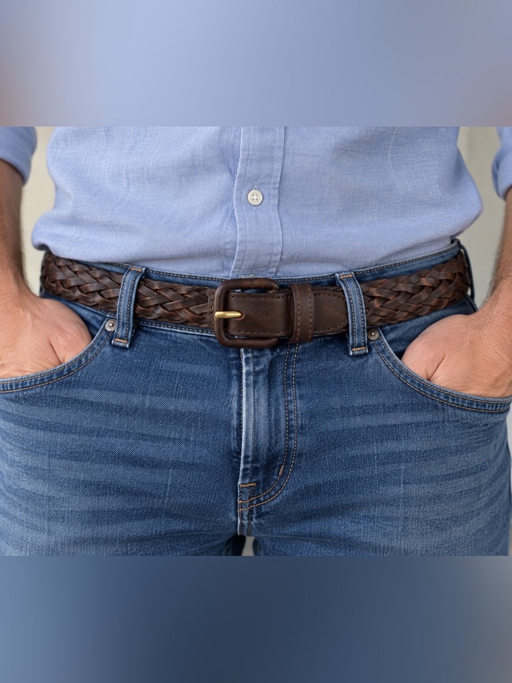 Cherokee Genuine Leather Braided Belt XL Brown Gold Prong 49.5”